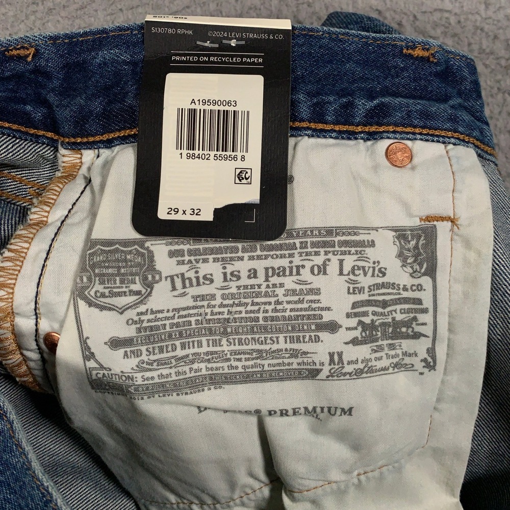 Levis 501 90s Selvedge Jeans Womens 29 Blue Straight Leg Mid Rise Premium Denim - Picture 9 of 15